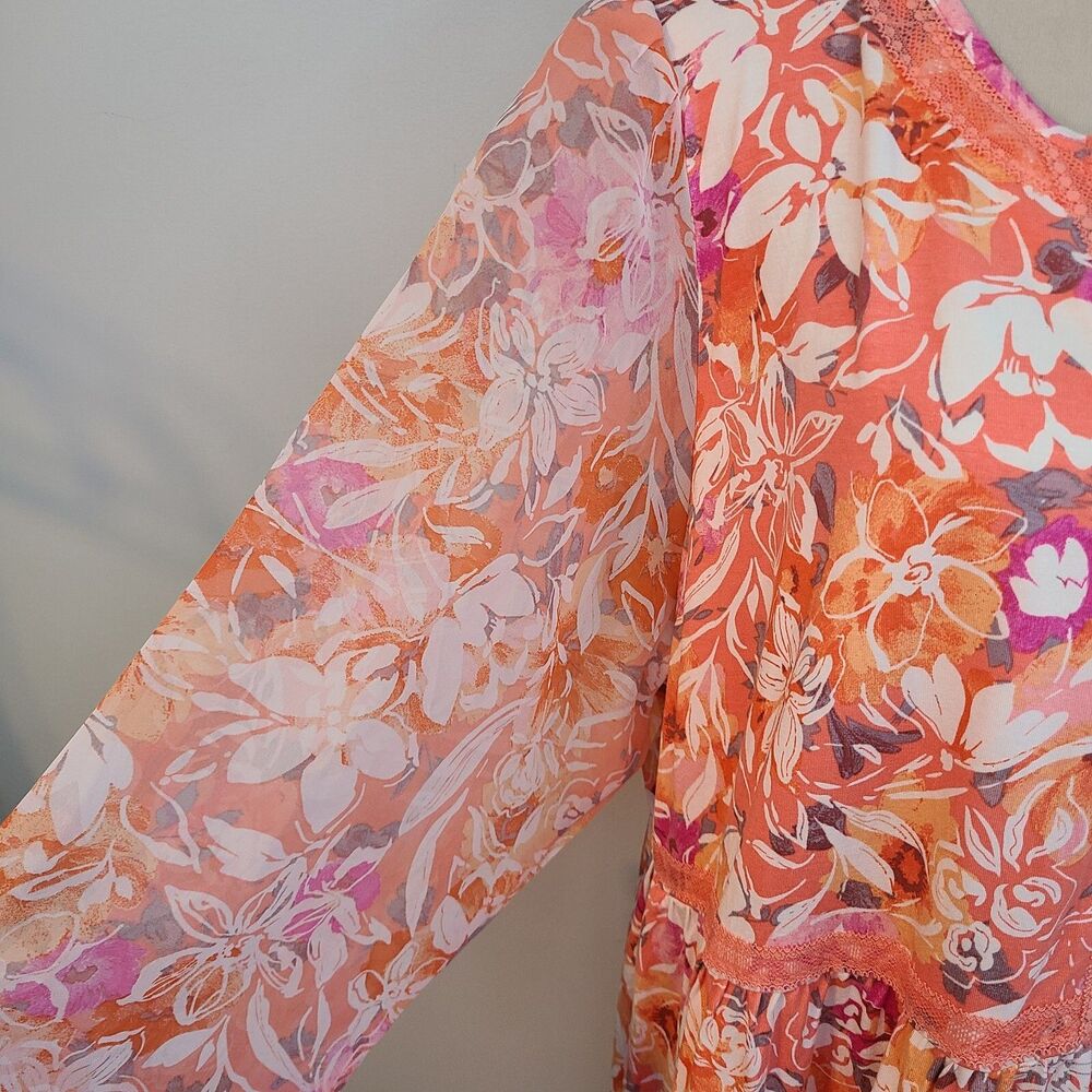 Torrid 3X Babydoll Fabric Mix Floral Super Soft Balloon Chiffon Sleeve Top Boho - Picture 9 of 16